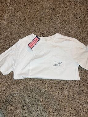 Vineyard Vines Kids White Pocket Tee with Whale Logo